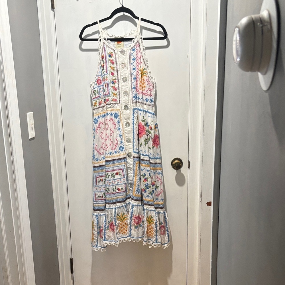 FARM RIO rare grandma embroidered tapestry midi dress - Picture 2 of 16